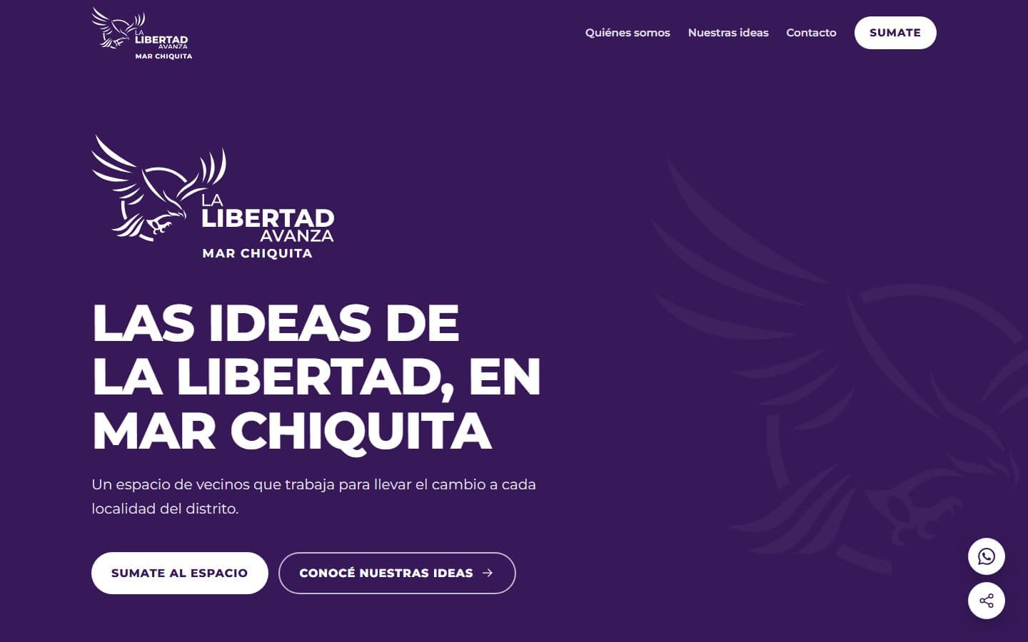 Captura del sitio de La Libertad Avanza Mar Chiquita